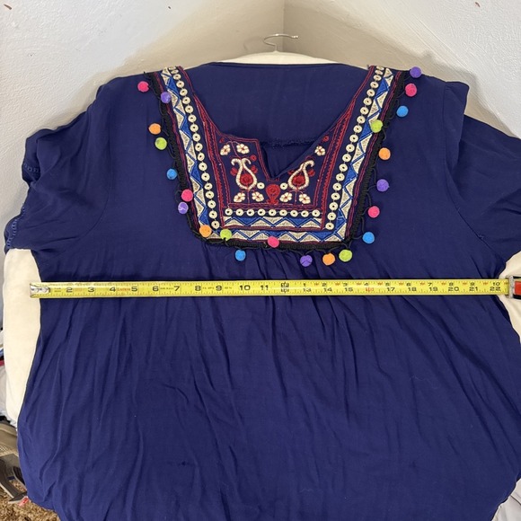 Embroidered Colorful Tunic Top Square Neck 3/4 Sleeve Women's NO Size TAG - Picture 5 of 5